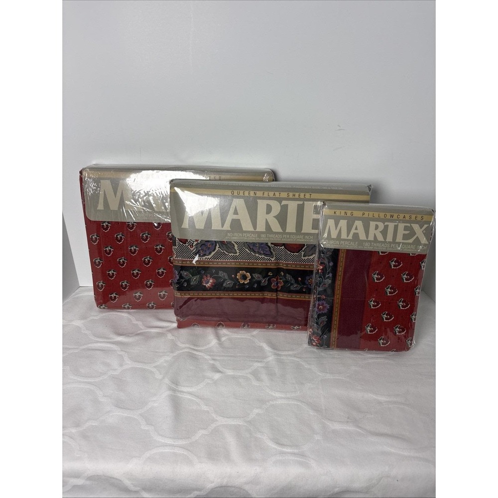 New MARTEX Avignon Queen Flat & Fitted Sheet Set W Pillowcases VTG Sealed NOS